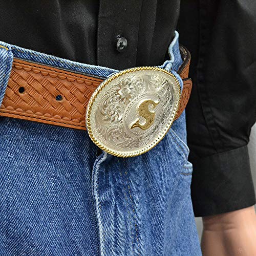 Image of Montana Silversmiths Initial Engraved Gold Trim Western Belt Buckle