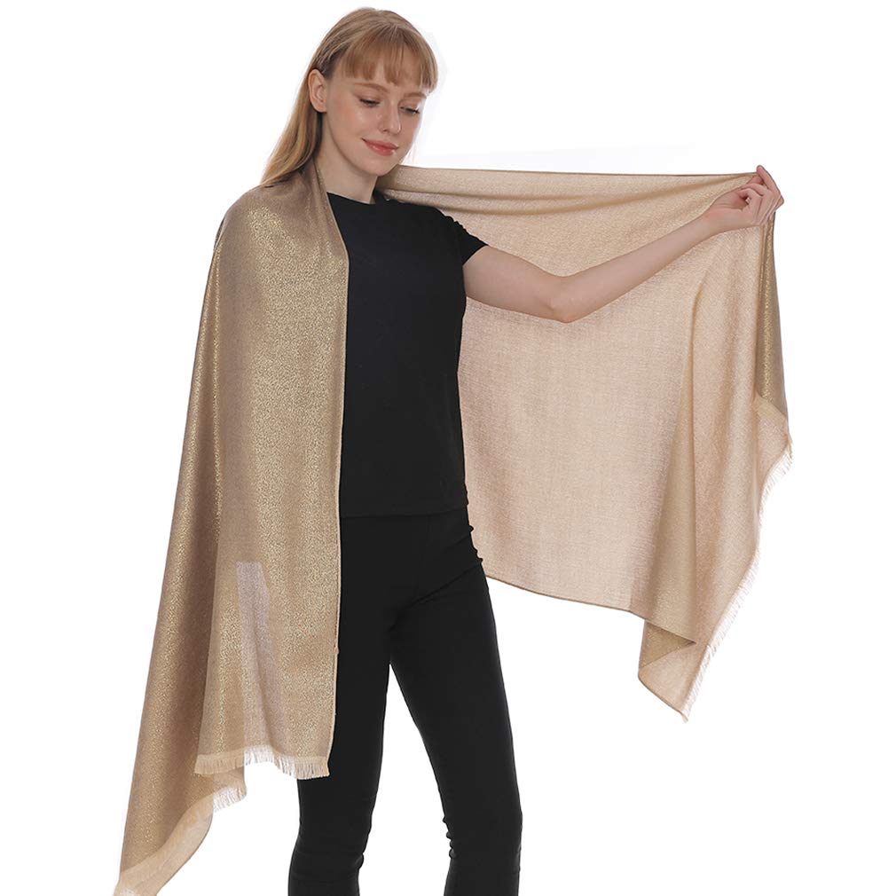 Lmverna Women's Nude-Gold Sparkling Metallic Soft Pashmina Shawls And Wraps Scarf In Solid Colors, Medium
