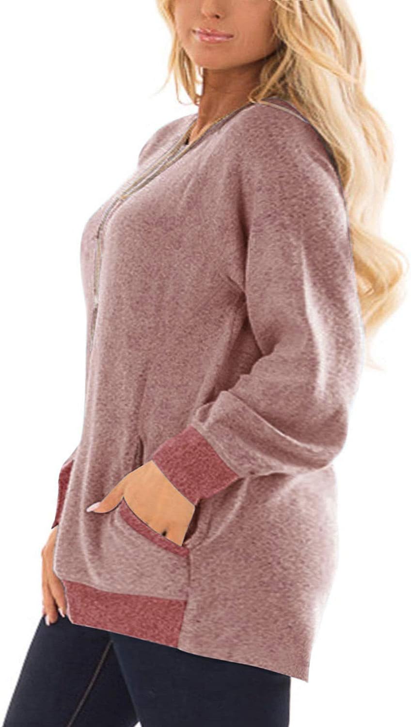 DOLNINE Women's Plus Size Sweatshirts Color Block Long Sleeve Pocket Shirts Tops