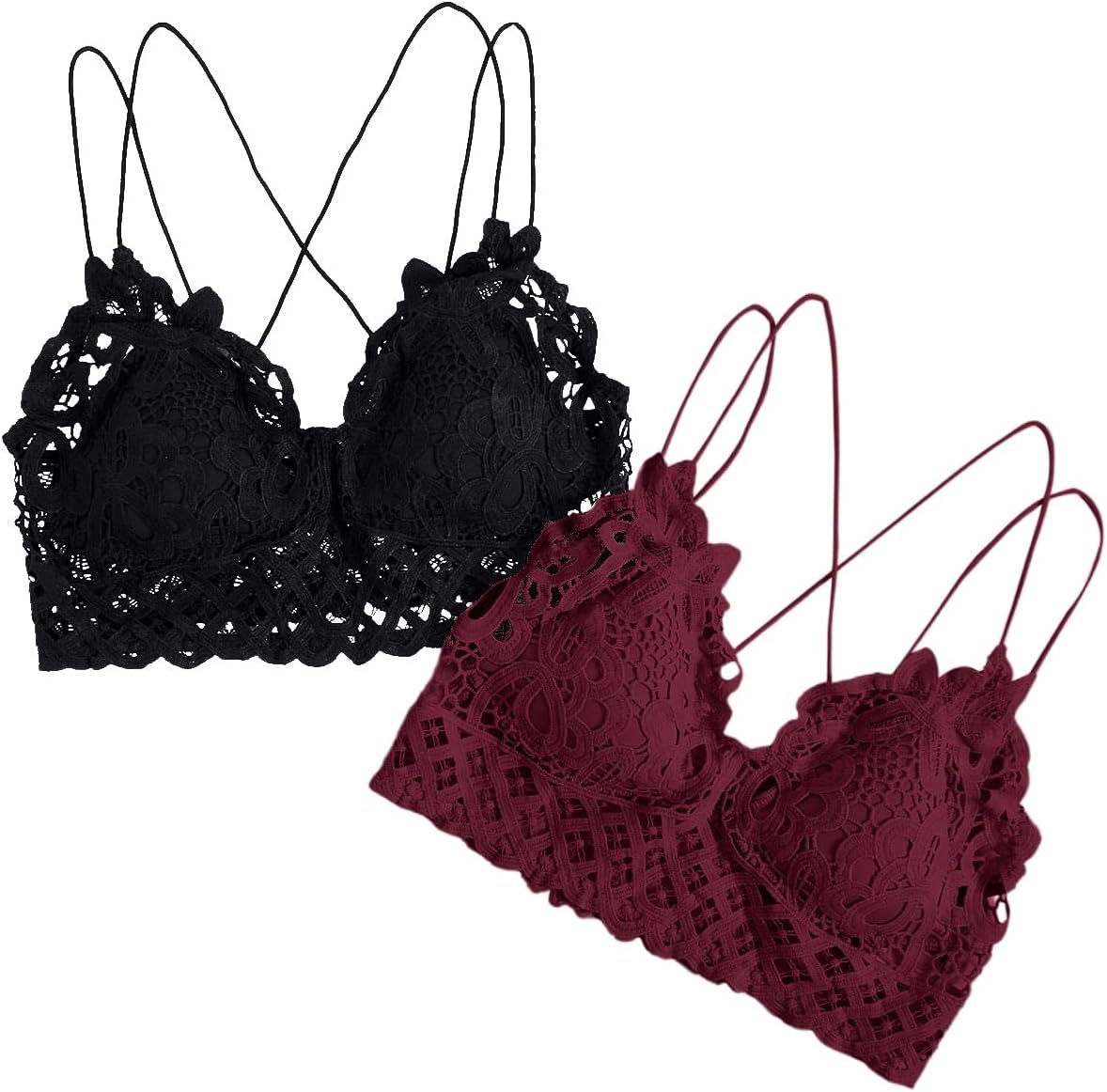 Floerns Women's Sexy Lace V Neck Criss Cross Back Bralette Crop Top