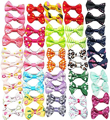 Chenkou Craft 50pcs(25pairs) Dog Cat Hair Bows with Clips Pet Grooming Bows Products Mix Colors Varies Patterns Pet Hair Bows Dog 1 5/8" x 1" (40x25mm) (Clip Style)