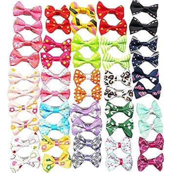 Chenkou Craft 50pcs(25pairs) Dog Cat Hair Bows with Clips Pet Grooming Bows Products Mix Colors Varies Patterns Pet Hair Bows Dog 1 5/8