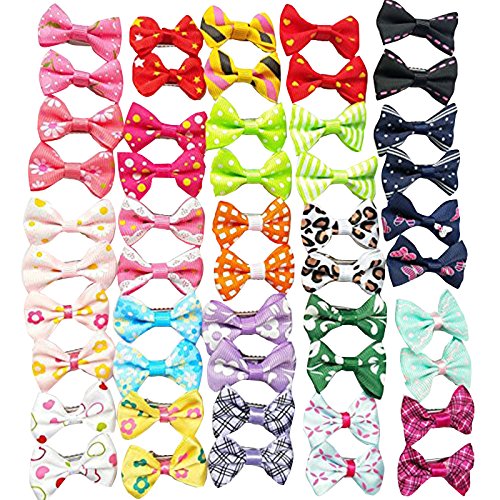Chenkou Craft 50 unidades (25 pares) lazos para el pelo de perros y gatos con clips, lazos de aseo para mascotas, productos de mezcla de colores,