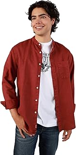 American Eagle Mens Band Collar Linen Button-Up Shirt