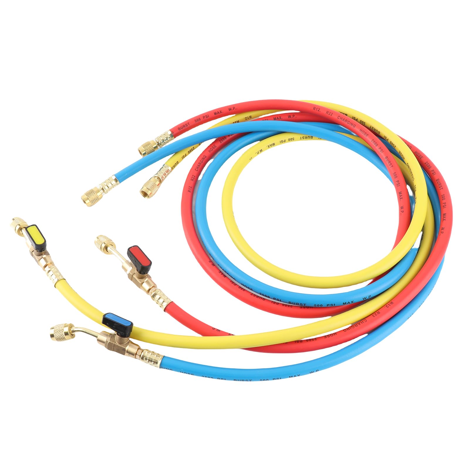 Manguera de Carga de Refrigerante Conjunto con Válvula de Bola para R12 R22 R502 Refrigerante Aire Acondicionado Ganario 1 4 SAE Presión 500 PSI Presión de Trabajo 2500 PSI