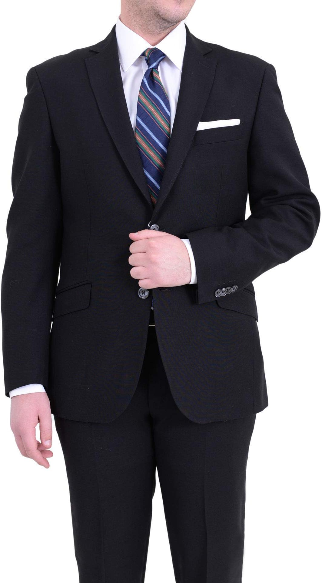 Vitale Barberis Canonico Fabric Slim Fit Solid Black Super 150's Wool Suit