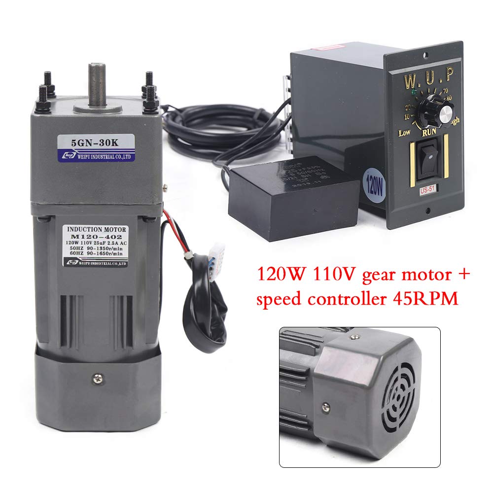 120W AC110V Gear Motor Electric Single-Phase Motor with Variable Adjustable Speed Controller, 30K Governor Geared Motor High Torque Reducer Motor for Industry (30K)
