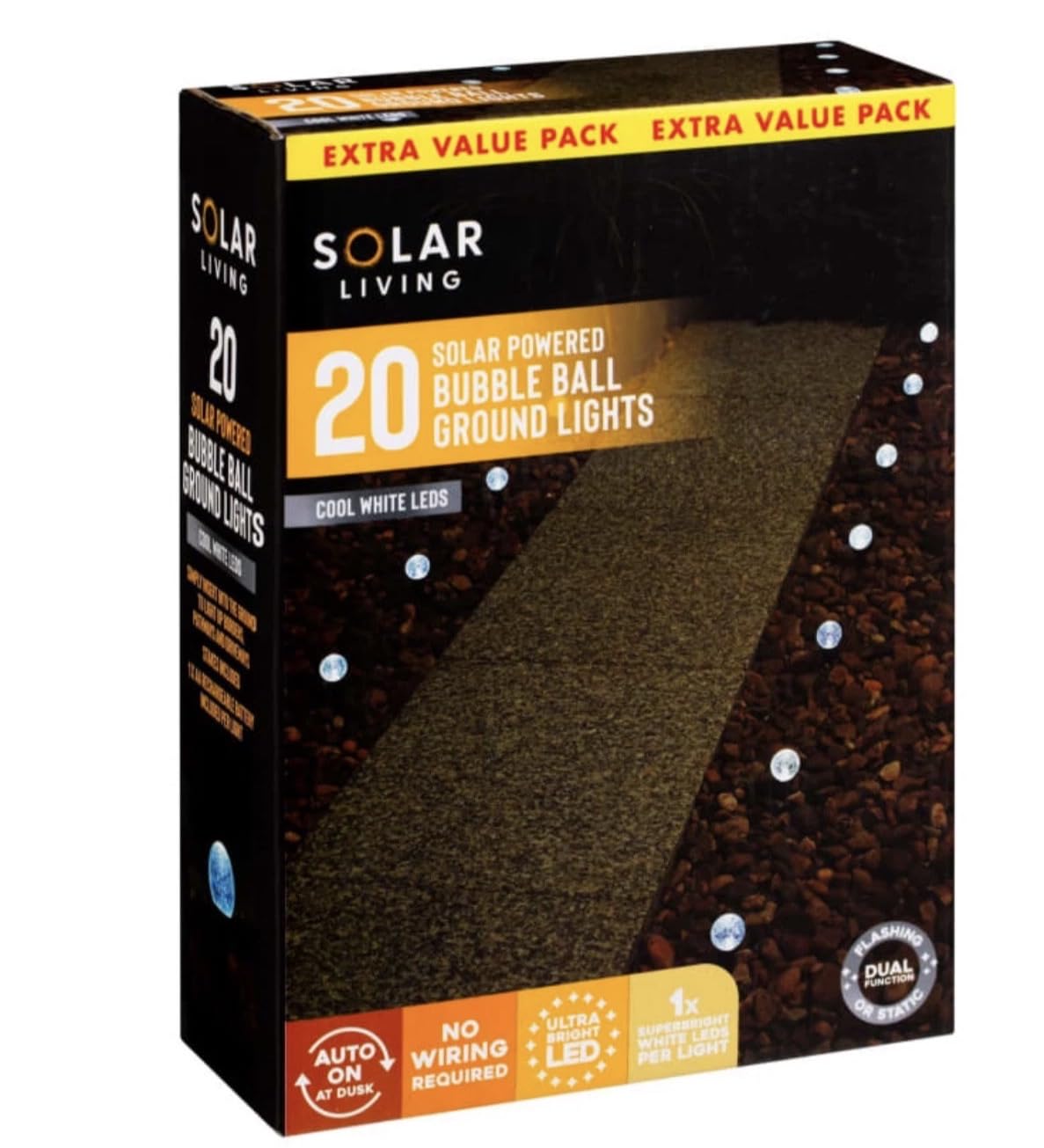 Solar Living Solar Powered Bubble Ball Ground Lights, Cool White LED, 20 Pack, Auto On at Dusk, Pathway Garden Lights