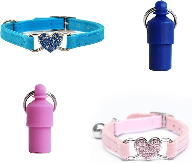 2pcs Adjustable Collars, Pet Collar, heart shape Kitten Collar, Kitten Collars with Bells, with 2 Pet Pendants for Kittens, Puppies and Other Small Pets (Pink, Blue)