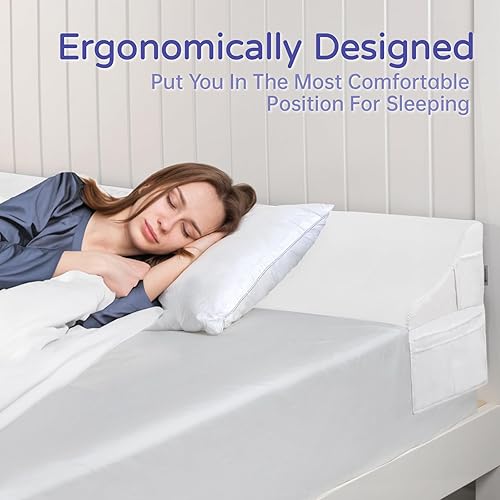 Vista 17 de Vekkia Almohada de cuña de cama Queen para espacio de cabecero, relleno de espacio de cama de 0 a 6 pulgadas con soporte de espuma firme y bolsillos