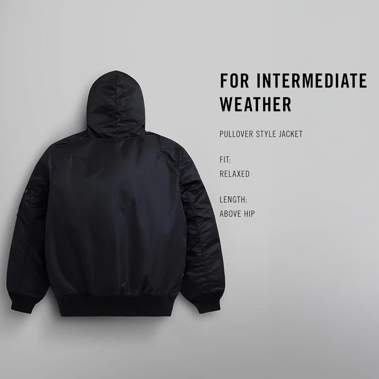 Alpha Industries Men's Pull-Over Hooded MA-1 Flight Bomber Jacket 100% Nylon Water Resistant Utility Pockets Fall Outerwear - Image 5