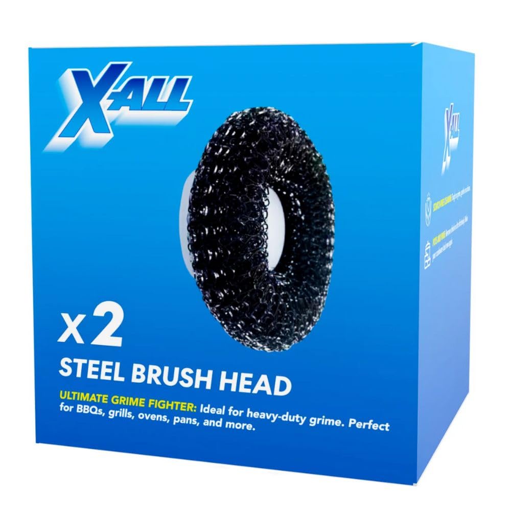 X-All 2 Pieces Steel Brush Head Replacement for X-All Power Scrubber Cleaning Attachments Ideal for Kitchen Cleaning Brush, Heavy-Duty-Buildups on