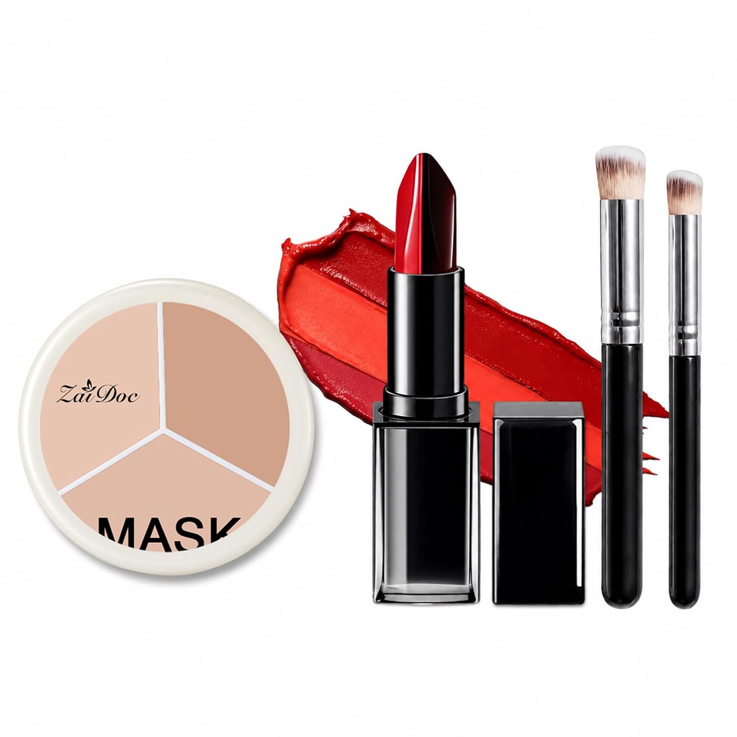 3-in-1 Color Changing Lipstick, with Vitamin E, Creamy Concealer Covers Dark Circles & Blemishes, Waterproof & Cake-Free, 2 Professional Brushes for Flawless Application, 1#