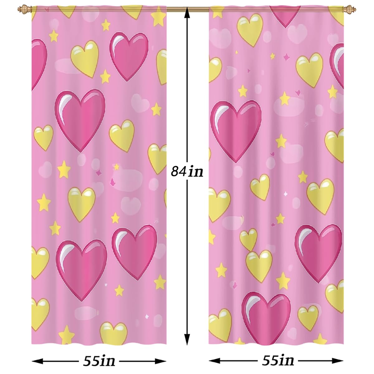 Mexpekil Tende trasparenti rosa giallo cuore amore per soggiorno camera da letto tenda in voile filtrante luce con tasca per asta 213 cm tende lunghe tende privacy tende per finestre set di 2 pannelli