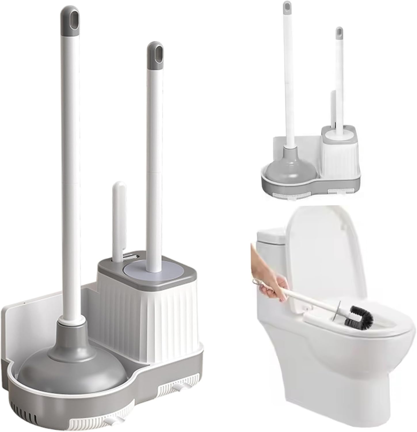 Toilet Brush and Plunger Set with Crevice Cleaning Brush 3-in-1 Standing/Wall Mounted Toilet Scrubber and Plunger Set with Holder for Bathroom..