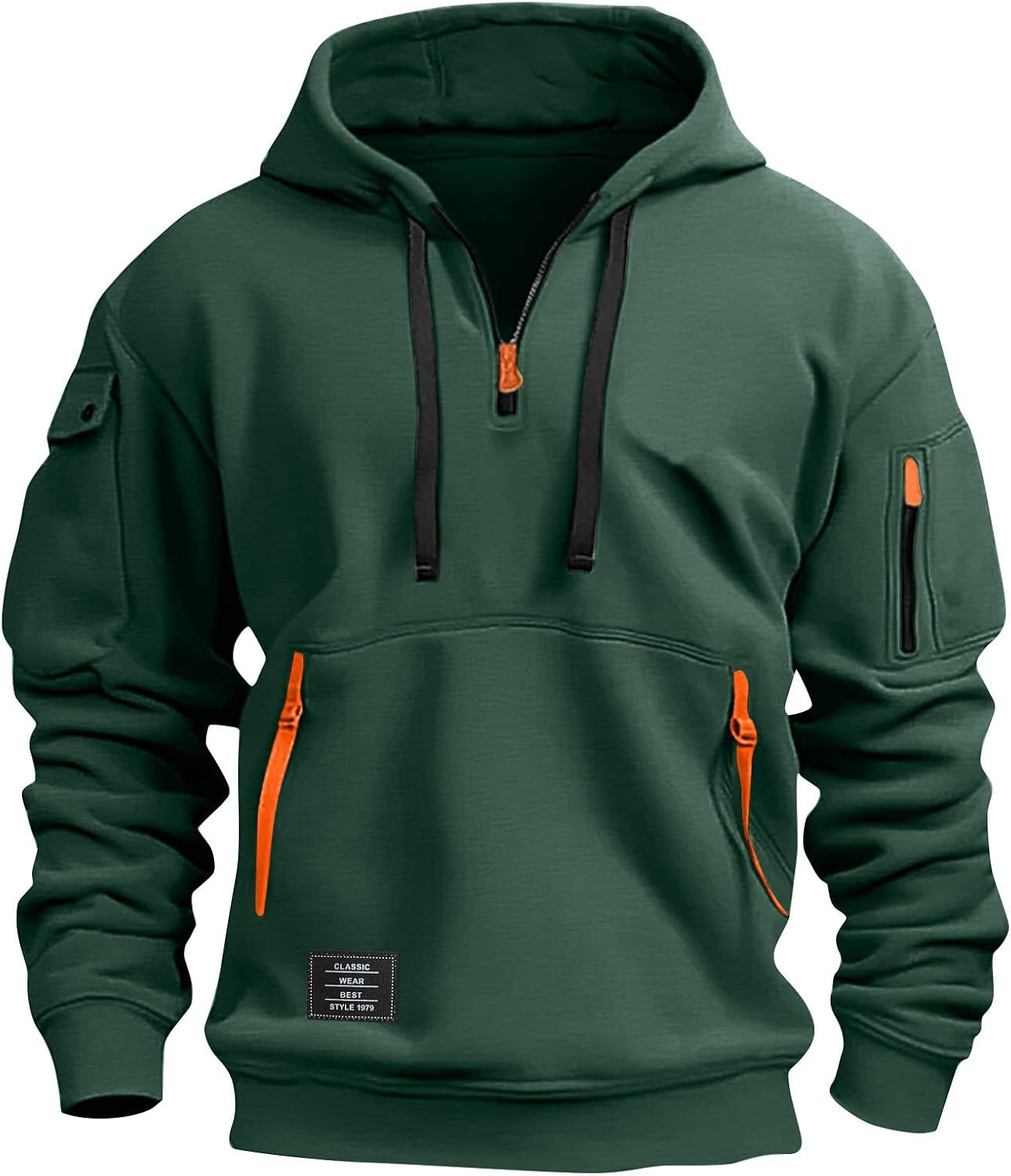 Men's Cargo Quarter-Zip Hoodies Sweatshirts Tactical Hooded Pullover With Pockets Outdoor Jackets, S-5XL