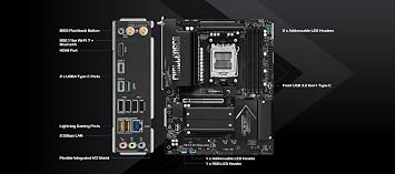 ASRock X870 Challenger WiFi ATX Motherboard, Supports AMD Ryzen 9000/8000/7000 Series, DDR5 8000+ (OC), PCIe 5.0, Dual USB4, Wi-Fi 7, 2.5G LAN, 16+2+1 Phase Dr.MOS