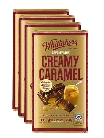 Whittakers Creamy Caramel Chocolate Block 250g Pack of 4 Made in New Zealand