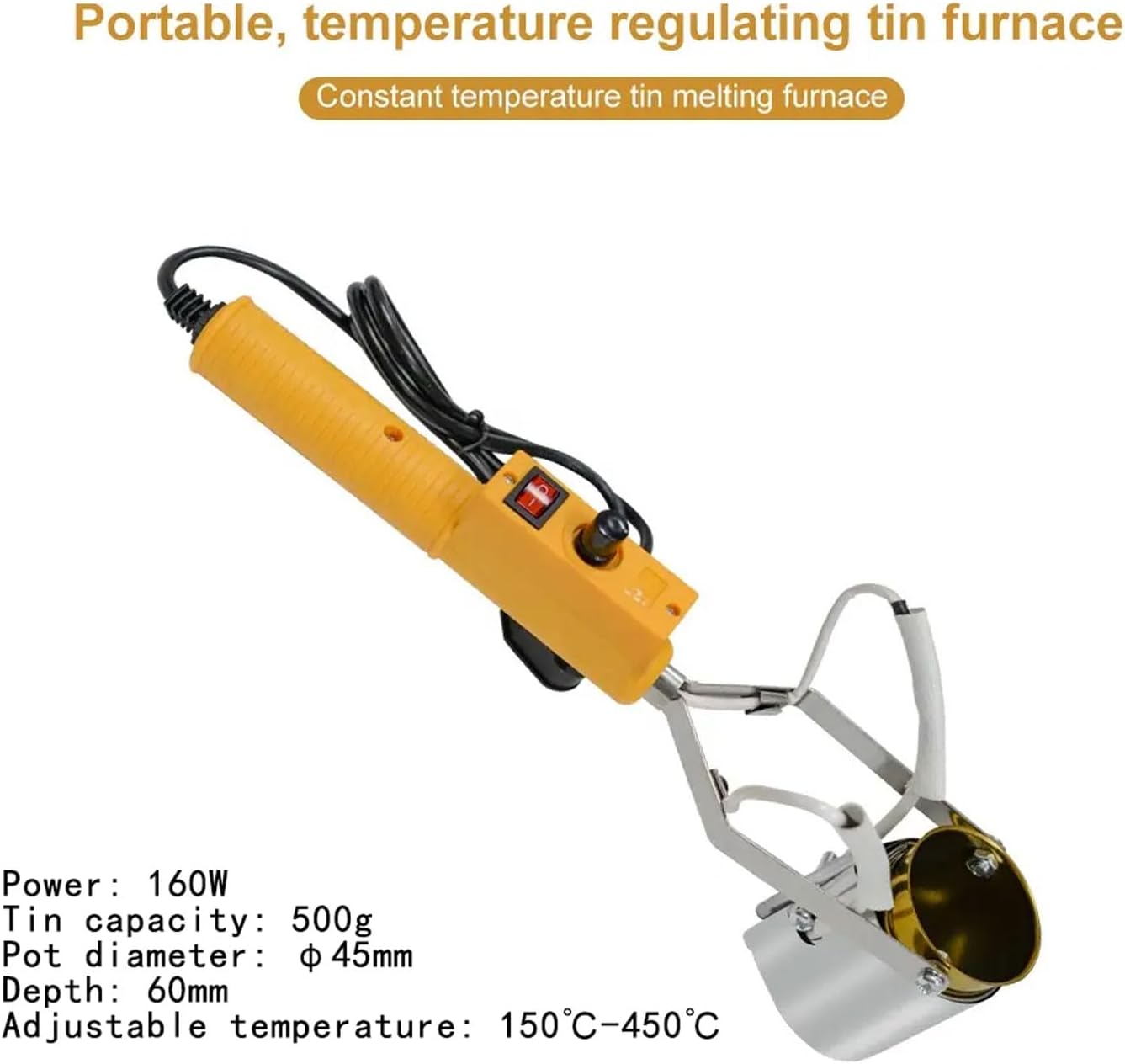Mini Lead Melting Pot, 302-842°F Electric Tin Melting Pot, Handheldhome Rinsing Stove, 160W/280W/380W Metal Smelting Crucible for Fishing Weight Molds & Metal Pendant