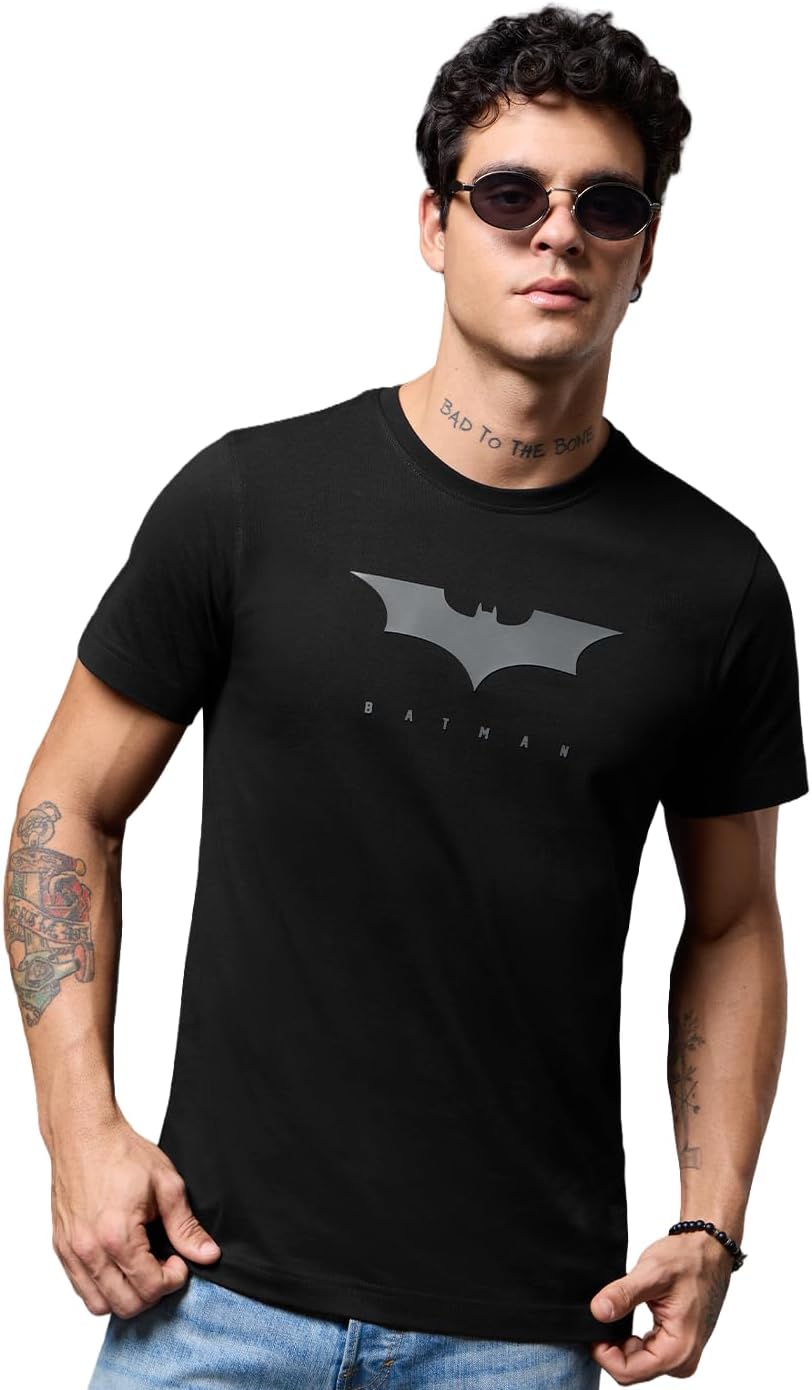 | Batman 3D Logo 3D Embossed T-Shit for Men | 100% Cotton Round Neck T-Shirt Black Color