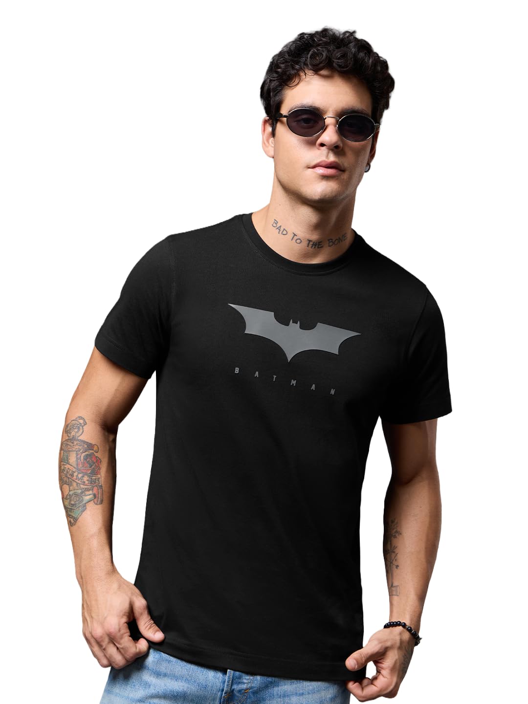 The Souled Store Men Official Batman: 3D Logo Black Printed T-Shirts-image-2