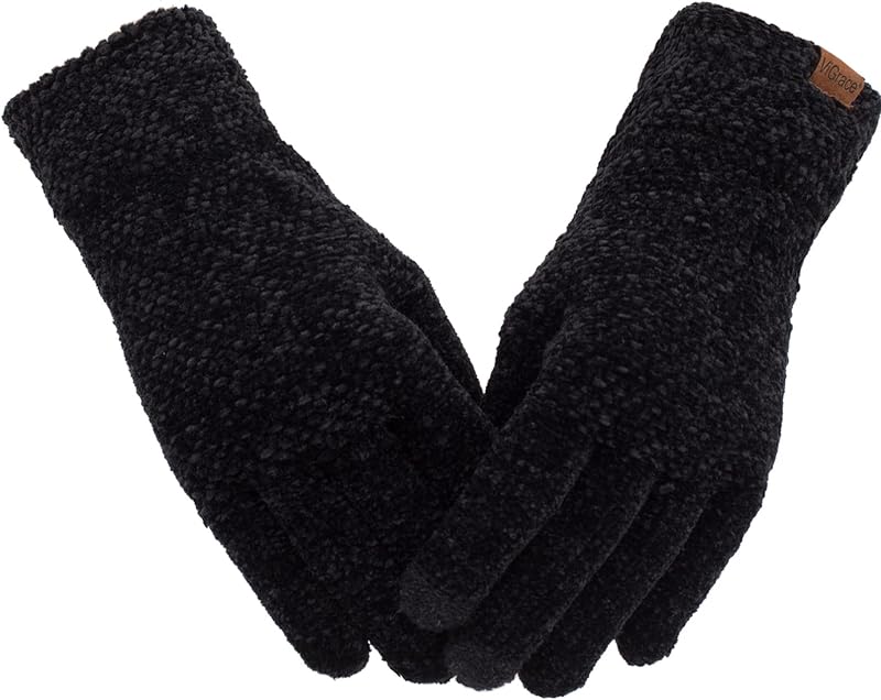 Winter Touchscreen Gloves for Women Chenille Warm Knit with 3 Touch Screen Fingers Texting Elastic Cuff Thermal Glove