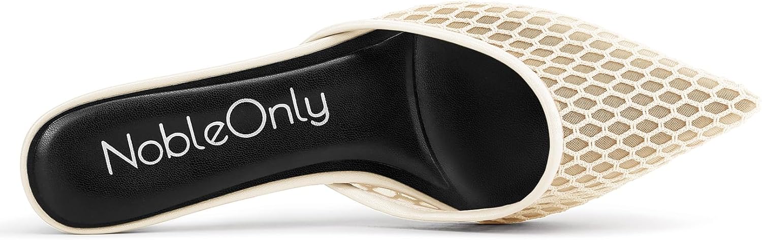 NobleOnly Mesh Mules for Women Close Pointed Toe Kitten Heels Slip on Backless Dress Wedding Casual Pumps 1.4 Inches Heels