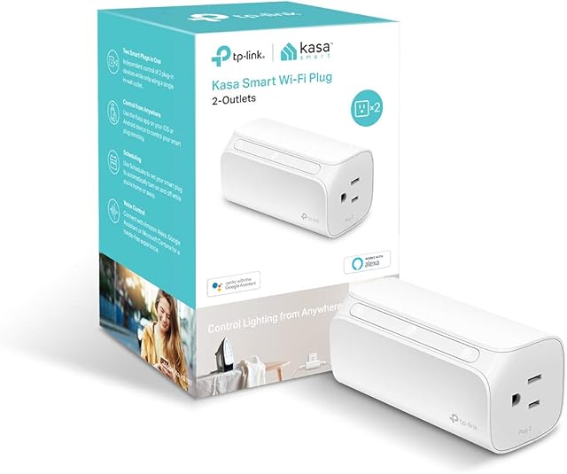 Kasa Smart Plug by TP-Link, Dual Outlet Smart Home Wi-Fi Socket Works with Alexa, Echo, Google Home & IFTTT, No Hub Required, Remote Control, 15 Amp, UL Certified (HS107) , White