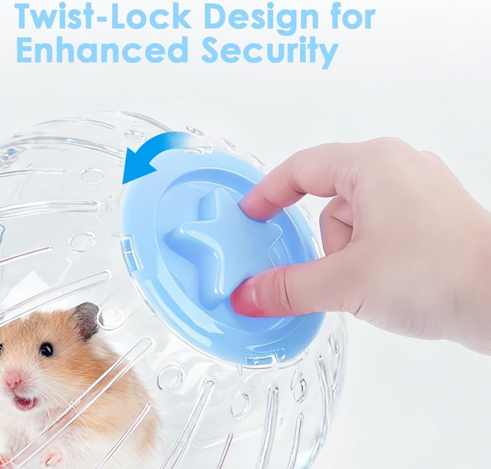 Hamster Exercise Ball 7.9 Inch–Crystal Clear Hamster Running Ball with Twist-Lock Lid, Large Safe Ventilation Toys, Accessories for Syrian/Dwarf Hamsters and Other Small/Medium Hamsters, Blue