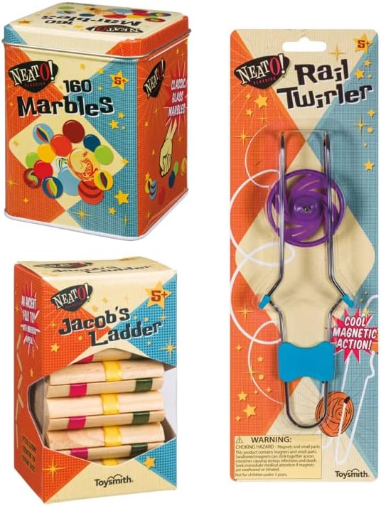 Toysmith Neato - Escalera de Jacob 160 canicas en una lata y giro de riel mágico juego clásico de juguetes retro