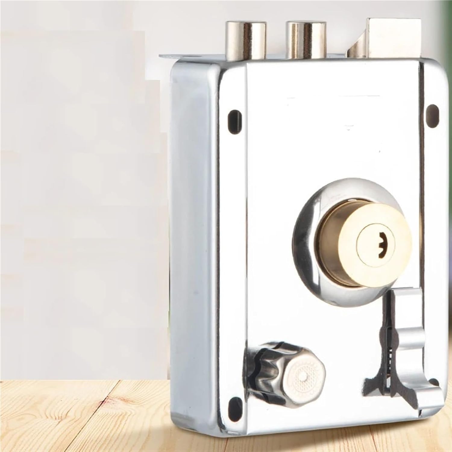 Copper Exterior Iron Door Locks Security Lock Multiple Insurance Lock Wood Gate Lock 1Pcs(Left- with Edge)