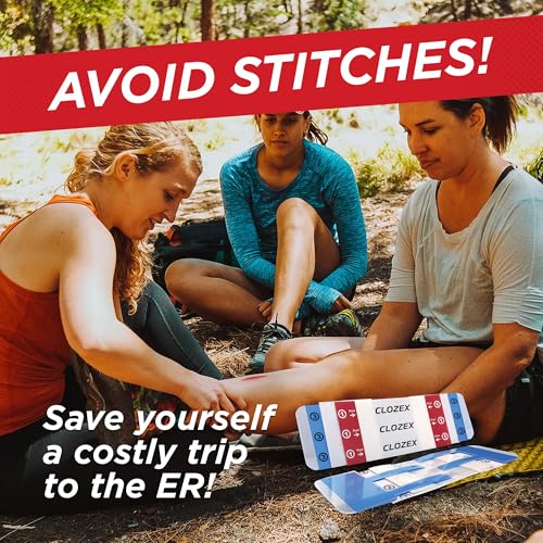 clozex emergency laceration closures - repair wounds without stitches skin closure device for 3 individual wounds or combine for total length of 4 14 inches