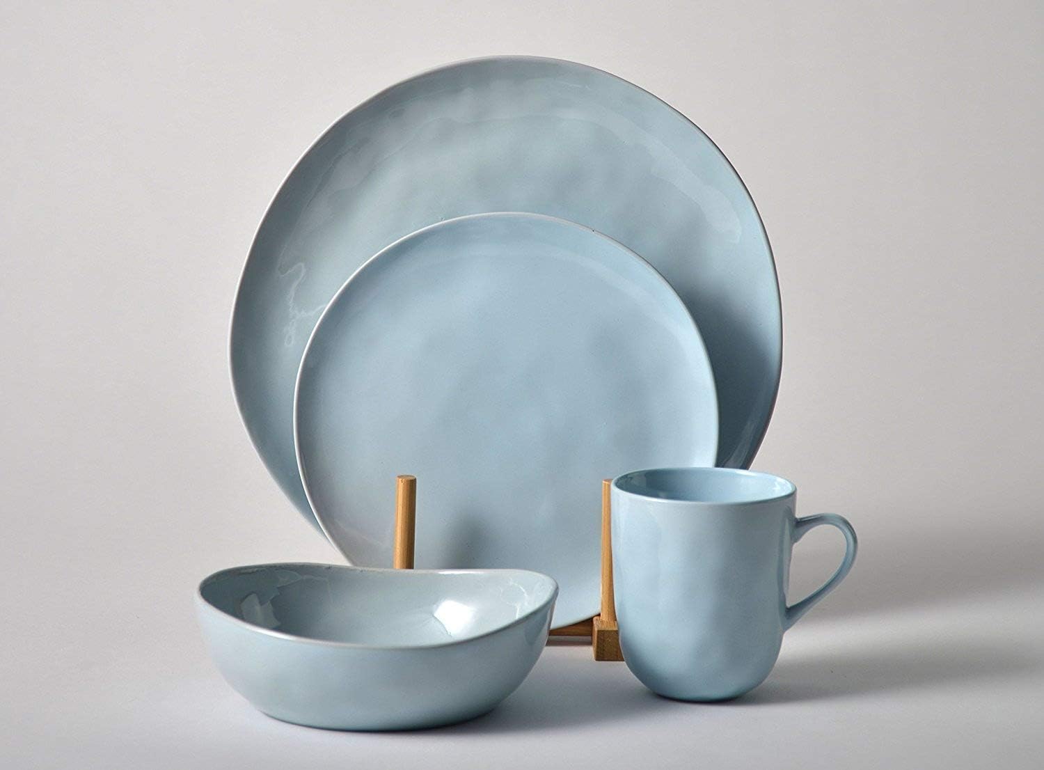 Pangu 16-Piece Dinnerware Set, Service for 4, Light Blue, 4 Bowls, 4 Dishs, 4 Salad Plates, 4 Mugs, Kitchen, MINIMALISM