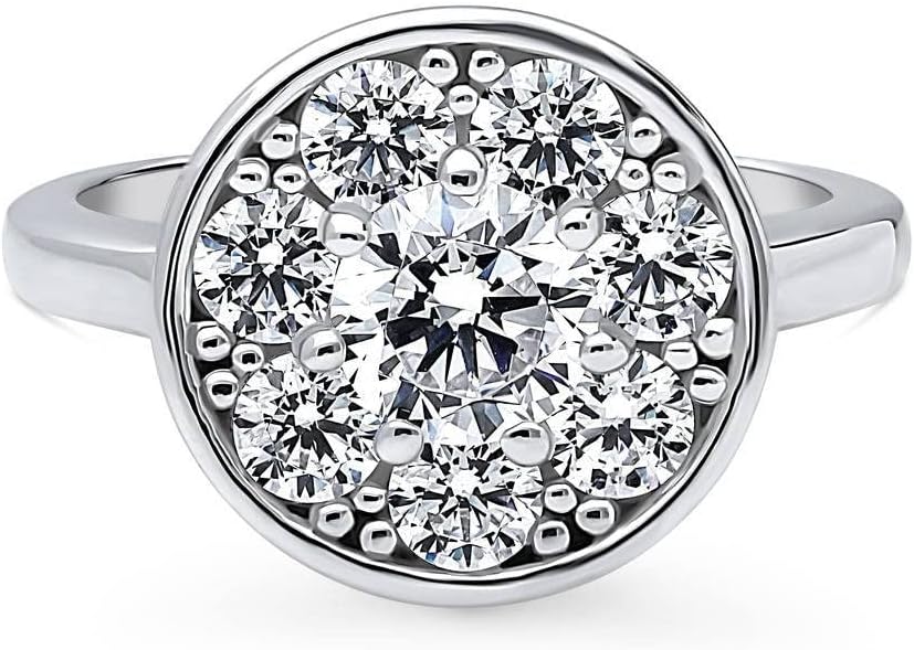 BERRICLE Sterling Silver Flower Cubic Zirconia CZ Halo Cocktail Fashion Ring for Women, Rhodium Plated Size 4-10