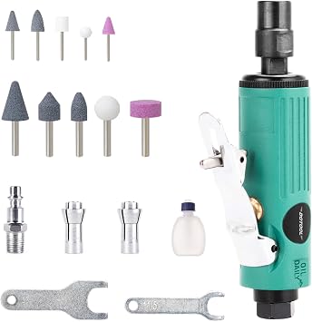 DOTOOL 1/4" Air Die Grinder Kit Straight Pneumatic 22000 RPM Rear Exhaust Polisher with 1/4"6MM and 1/8"3MM Collets Mini and Compact Size, Polishing Tool