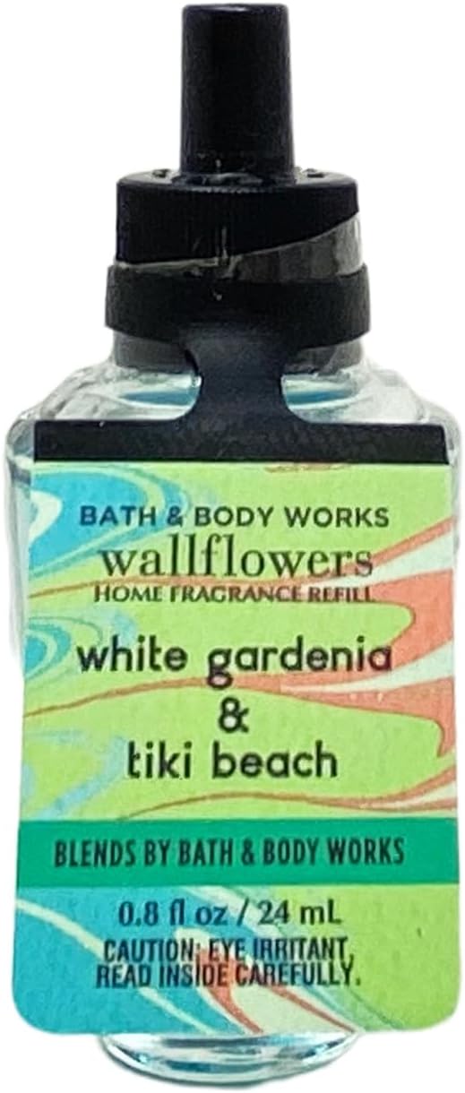 Bath & Body Works 2 Pack White Gardenia & Tiki Beach Wallflowers Home Fragrance Refills with a Marbela Sample Soap