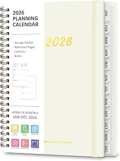 ROBBZY 2026 Weekly Monthly Planner A5 - Academic Agenda Jan-Dec with Tabs, Thick 100GSM Paper, Motivational Quotes