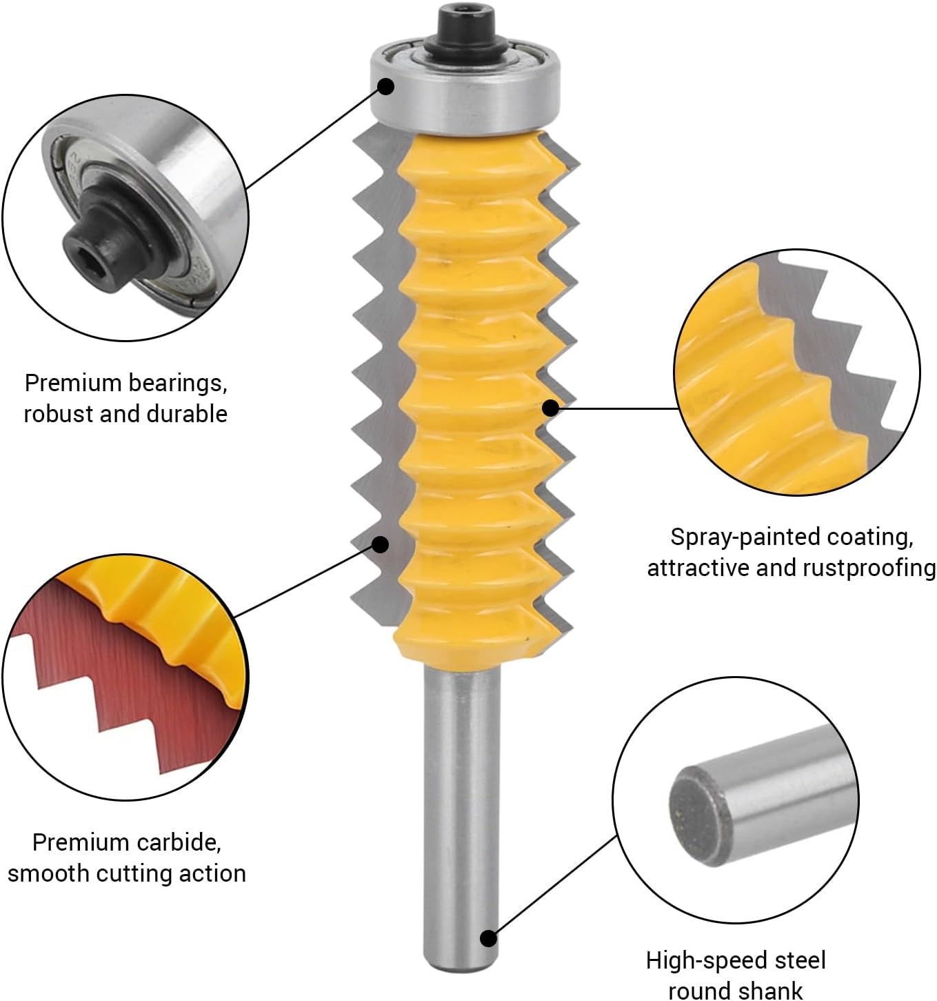 Bordstract 8mm Shank Finger Glue Joint Router Bit, Carbide Woodworking Milling Cutter Router Bit Multi Tooth Cutter for Wave Type Wood Milling(8x55)