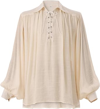 GRACEART Pirate Shirt Men Vampire Renaissance Shirts Victorian Ruffled Medieval Costume Cotton Linen Shirt