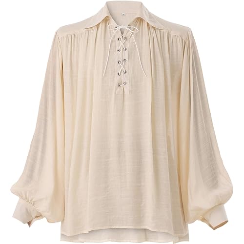 GRACEART Men Pirate Shirt Women Vampire Renaissance Shirts Victorian Ruffled Medieval Costume Cotton Linen Shirt