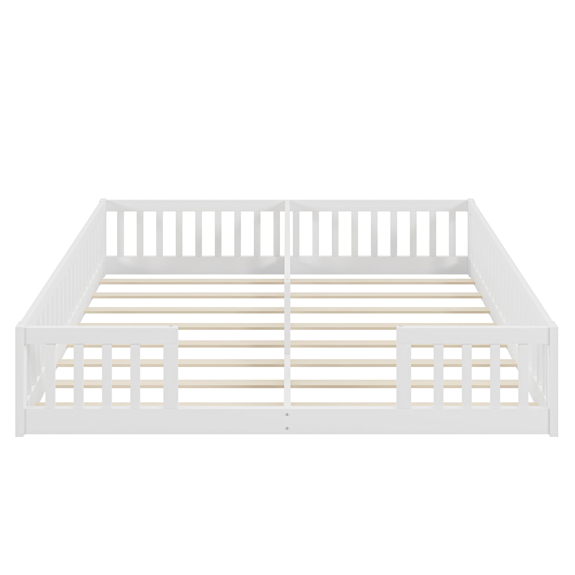 Montessori Letto a Terra per Bambini 90 x 200 cm, Lettino per bambini con Sponda e Rete a doghe, Letto Piazza e Mezza per Bambini, Struttura in Legno di Pino