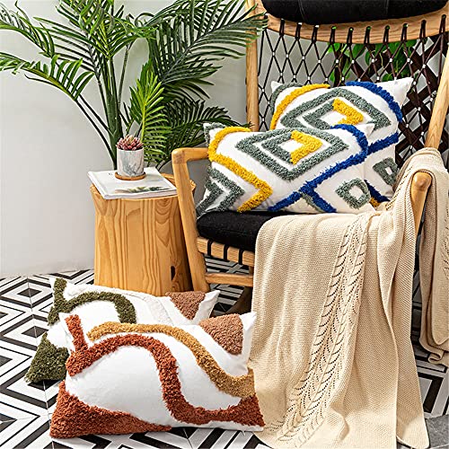 Decorfunfun Boho Tufted Cotton Woven Lumbar Pillow Cover, Morocco Multi Color Geometric Stripes Decorative Pillowcase,Cute Boho Brown Cushion Cover For Bedroom Living Room Couch 12X20 Inch #TOP1