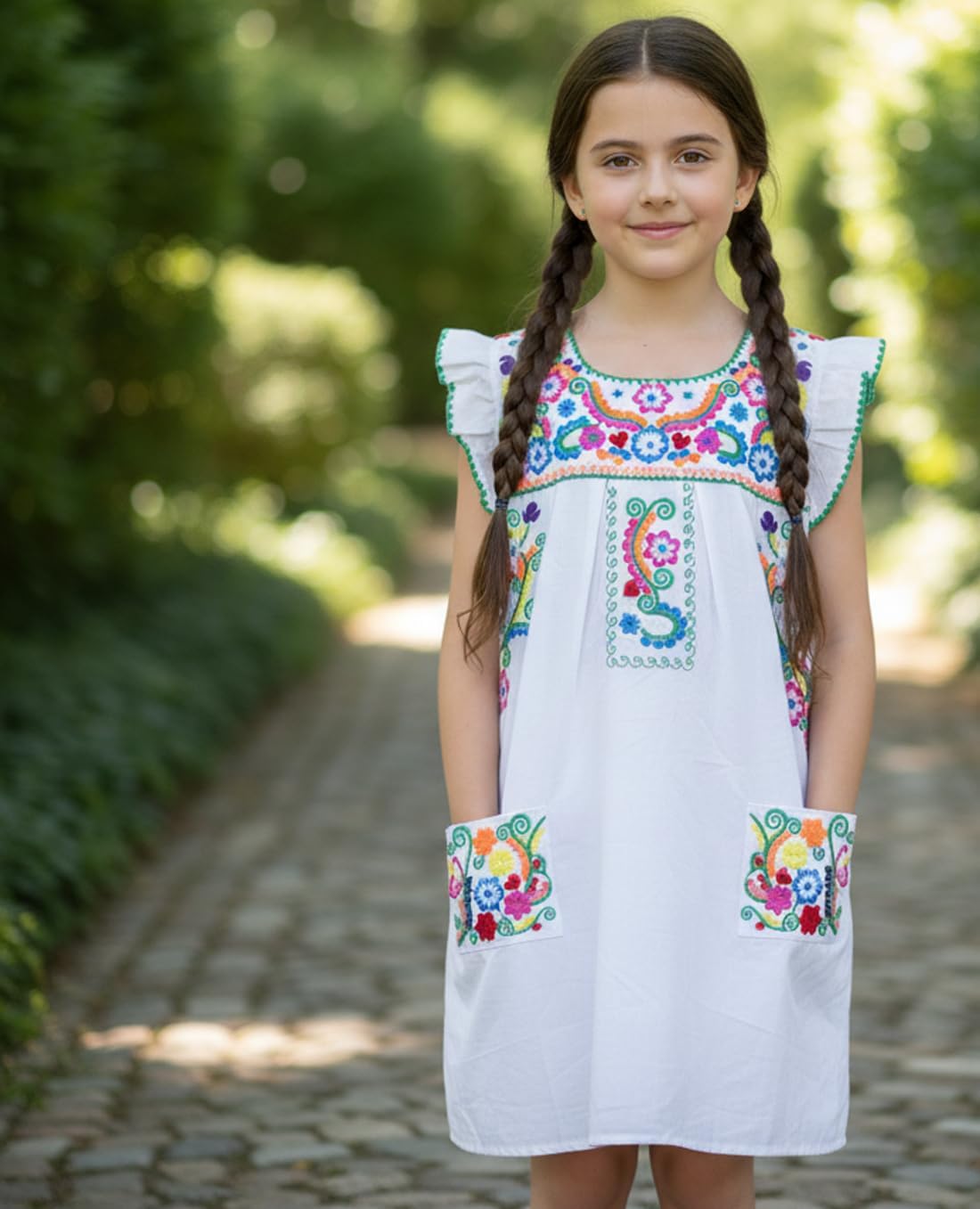 YZXDORWJ Girl Mexican Embroidered Dress Traditional Floral Short Sleeve