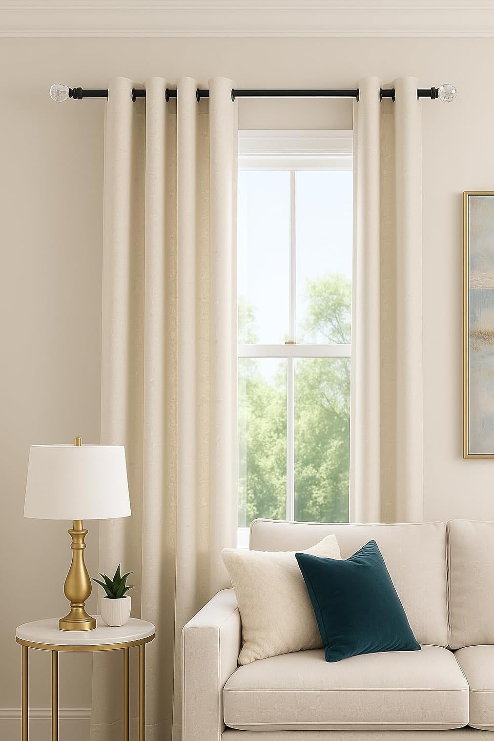 Iron Home™ Luxury Curtain Rod 32–207 Inches, Heavy Duty 1-Inch Metal, Black Finish with Crystal Finials, Adjustable for Small to Large Windows, Sliding Doors & Patio Curtains