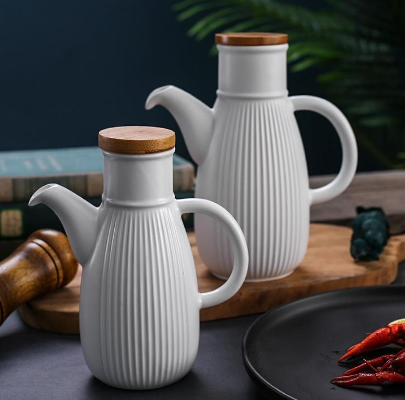 Ceramiczna butelka dozownika oliwy z oliwek, sos sojowy, ceramiczny dozownik z łatwym zdejmowanym przechowywaniem sosów do kuchni, oleju, sosu sojowego, octu i innych płynów, 750 ml