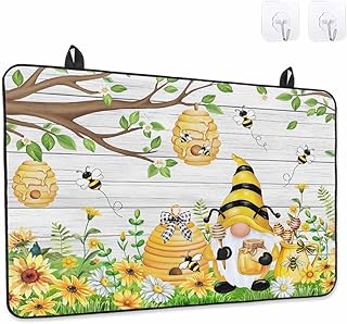 Stove Top Covers for Electric Stove, Yellow Daisy Gnomes Kitchen Glass Ceramic Electric Cooktop Covers 24"x21", Pastoral Bees Floral Botanical Wood HeatResistant Oven/Countertop/Dishwasher Protector