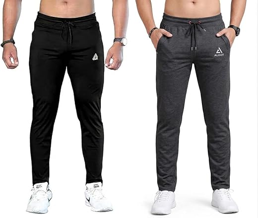 Men's Track Pants Combo Pack of 2 (Black &amp; Grey) | Stretchable Sports Joggers for Men | Gym Running Workout Lower | Slim F...
