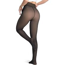 Womens Thermal Fleece Lined Tights, Translucent Skin Tone Pantyhose Style Leggings for Winter Warmth
