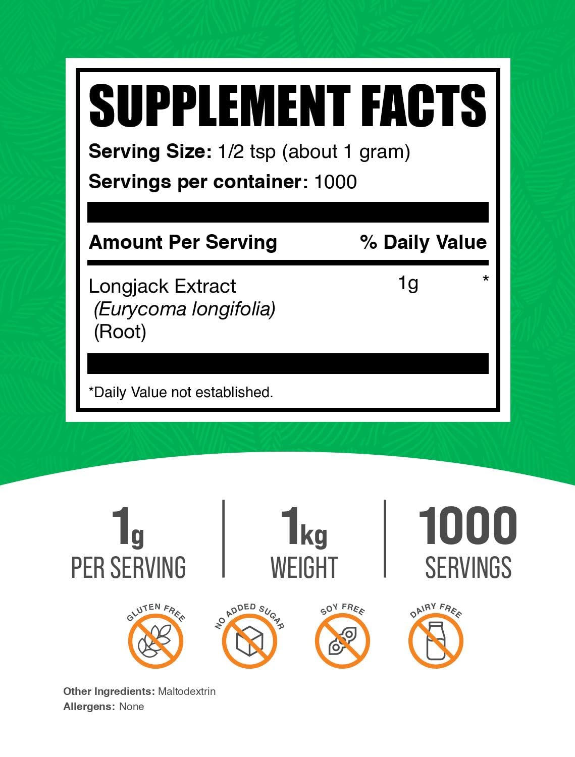 BulkSupplements.com Longjack Extract Powder - Tongkat Ali Extract, Tongkat Ali for Men & Women - Gluten Free, 1g per Serving, 1kg (2.2 lbs) (Pack of 1)