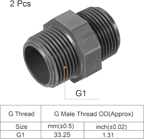 Miniatura 3 de PATIKIL Tubería G34 POM macho a macho rosca, paquete de 3 conexiones hexagonales de fontanería, gris